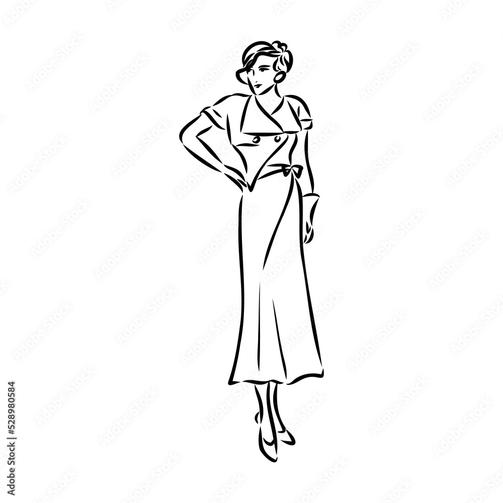 vintage illustration with beautiful fashion girl retro fashion vector