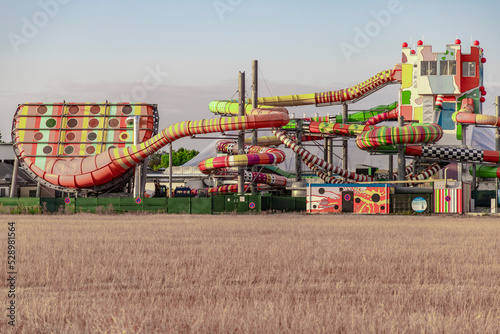 Photography Miramar - water park, salt-water spa, and sauna complex opened in 1973 at the Waidsee Lake, Weinheim, Germany