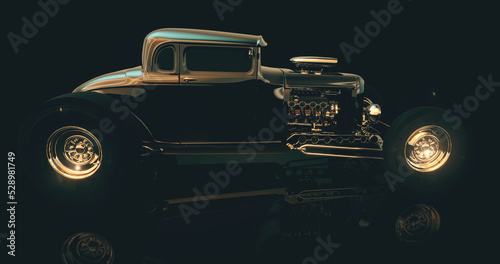 Hot rod black on dark background. 3D render.