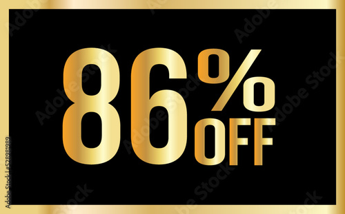 86 percent discount. Golden numbers with black background. Banner for shopping, print, web, sale illustration