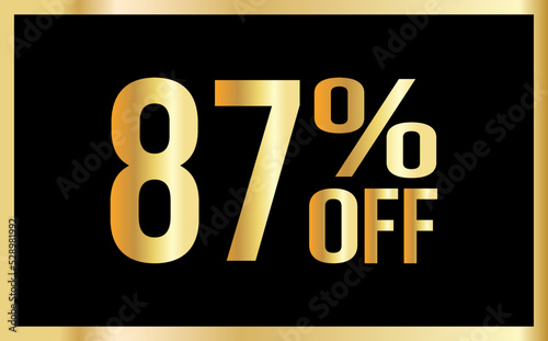 87 percent discount. Golden numbers with black background. Banner for shopping, print, web, sale illustration