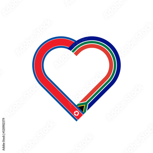 friendship concept. heart ribbon icon of north korea and south africa flags. vector illustration isolated on white background