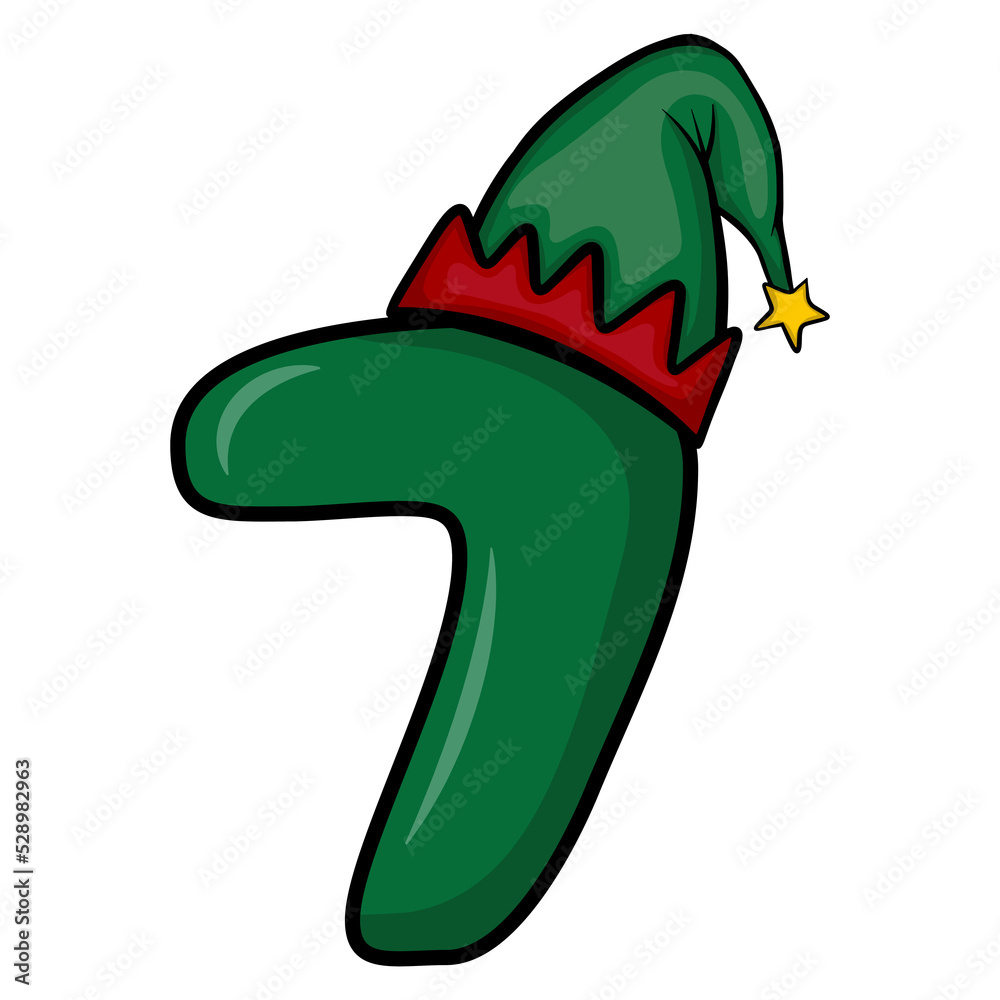 Obraz premium Christmas number 7, Christmas elf Numbers Seven, Cute Xmas Numbers