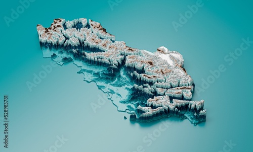3d rendering of the Albania map isolated on blue background.