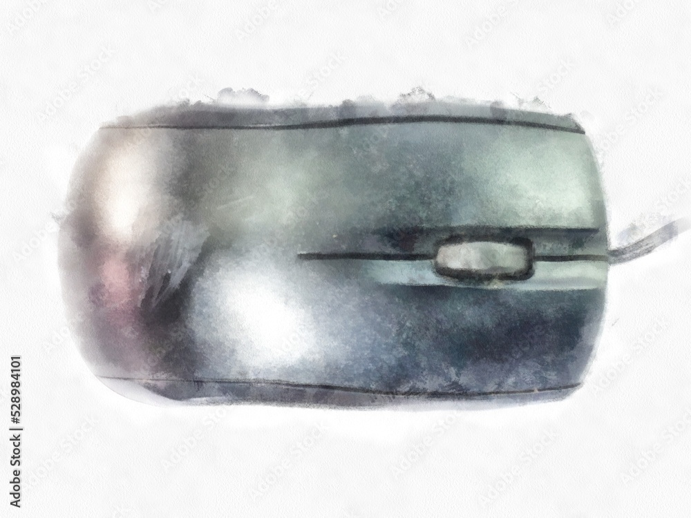 black computer mouse on a white background watercolor style illustration impressionist painting. black computer mouse on a white background watercolor style illustration impressionist painting.