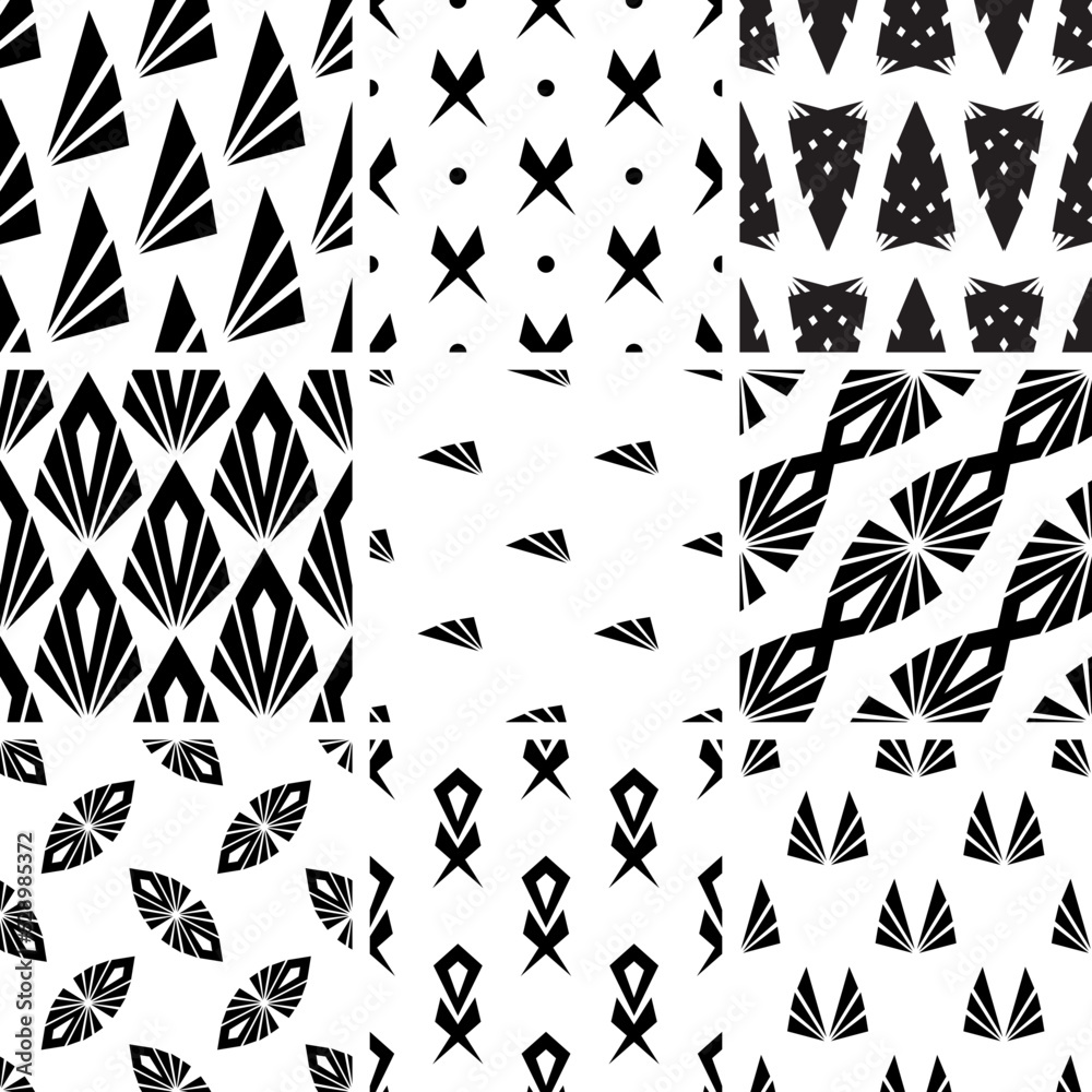 Fototapeta premium A set of 9 seamless geometric patterns.
