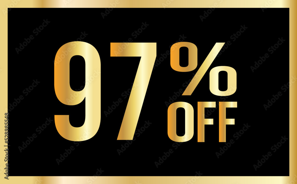 97 percent discount. Golden numbers with black background. Banner for shopping, print, web, sale illustration 97 percent discount. Golden numbers with black background. Banner for shopping, print, web, sale illustration