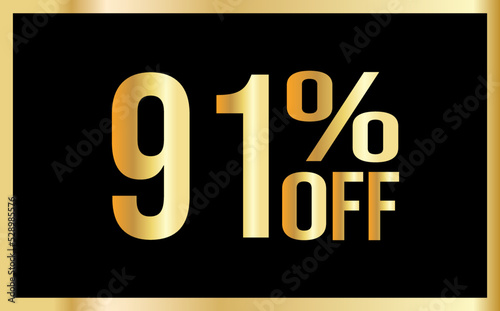 91 percent discount. Golden numbers with black background. Banner for shopping, print, web, sale illustration