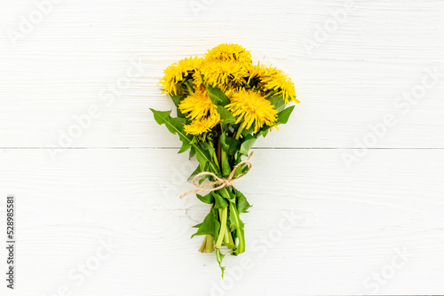 Yellow meadow dandelions flowers posy. Summer floral background