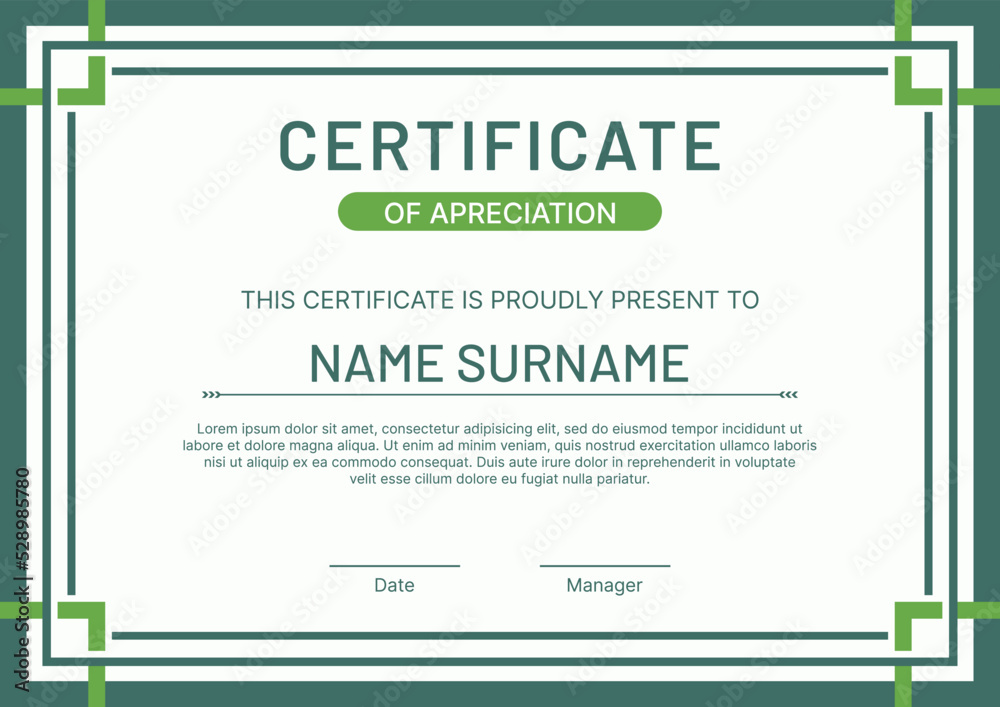 Certificate template with green flat design Stock Vector Adobe Stock Certificate template with green flat design Stock Vector Adobe Stock