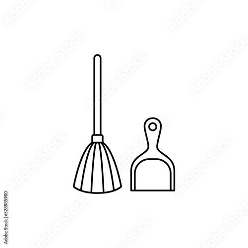 Broom and scoop icon in line style icon, isolated on white background