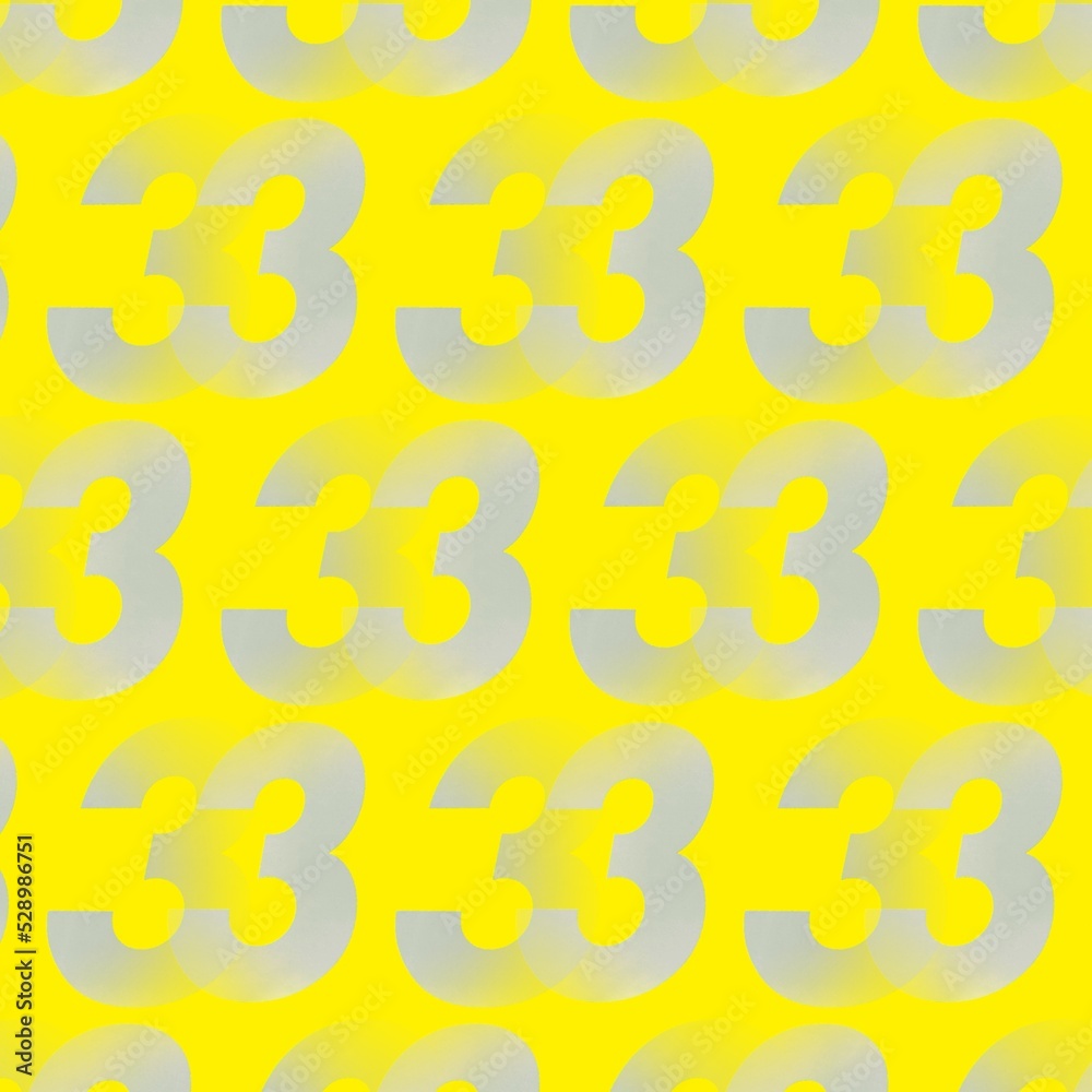pattern and design from repeated white number 33 on bright yellow background pattern and design from repeated white number 33 on bright yellow background