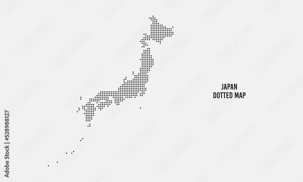 Japan map halftone dotted style vector illustration with a light grey background