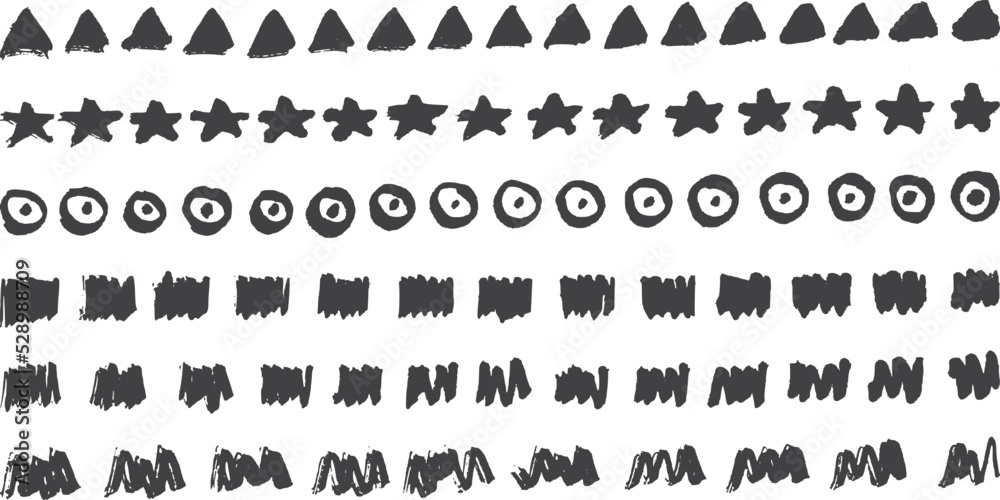 Ink brush marks ornament. Doodle elements rows
