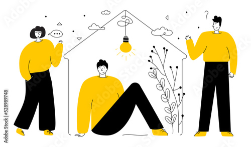 Antisocial persons in individual space, zone and group persons. He is introvert or sociopath and prefers to spend time alone. Vector illustration with strange person avoid communication with people.