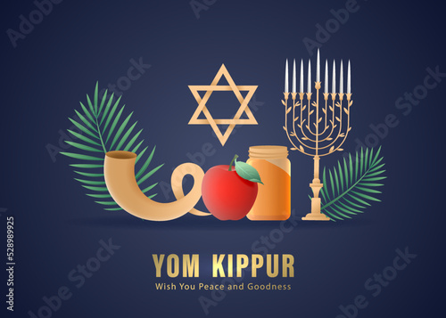 Yom Kippur Template Vector Illustration. Jewish Holiday Decorative Design Suitable for Greeting Card, Poster, Banner, Flyer. Israel Holiday for Judaism religion, day of atonement