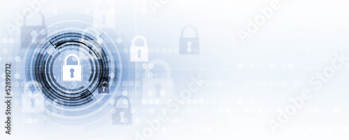 internet digital security technology concept for business background. Lock on circuit board