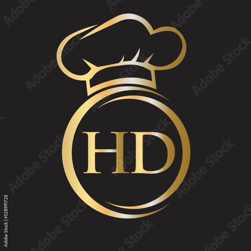 Initial Letter HD Restaurant Logo Template. Restaurant Logo Concept with Chef Hat Symbol Vector Sign