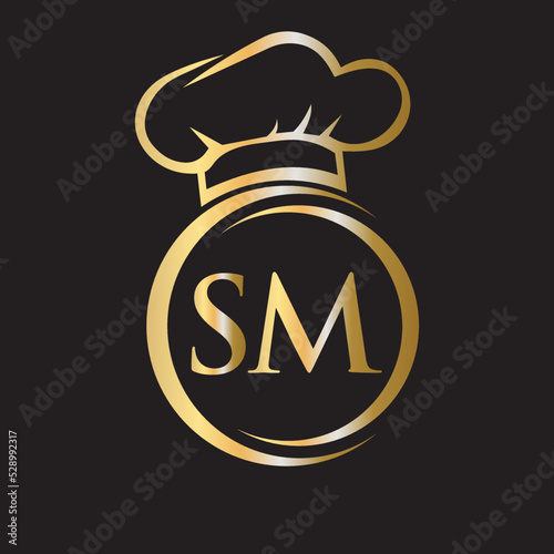Initial Letter SM Restaurant Logo Template. Restaurant Logo Concept with Chef Hat Symbol Vector Sign