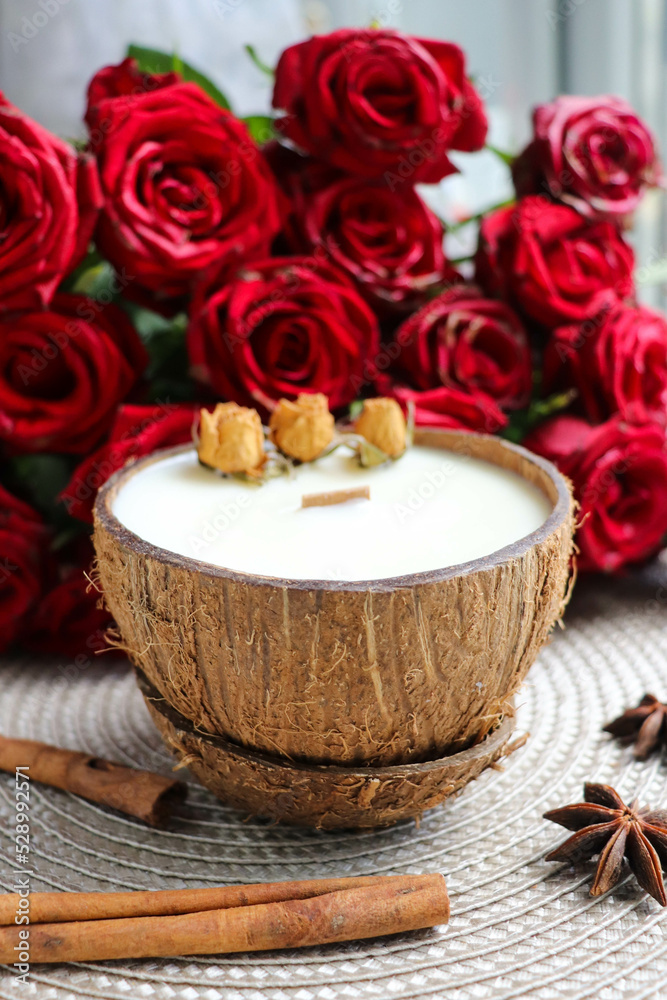 original candle in coconut from natural soy wax with a wooden wick
