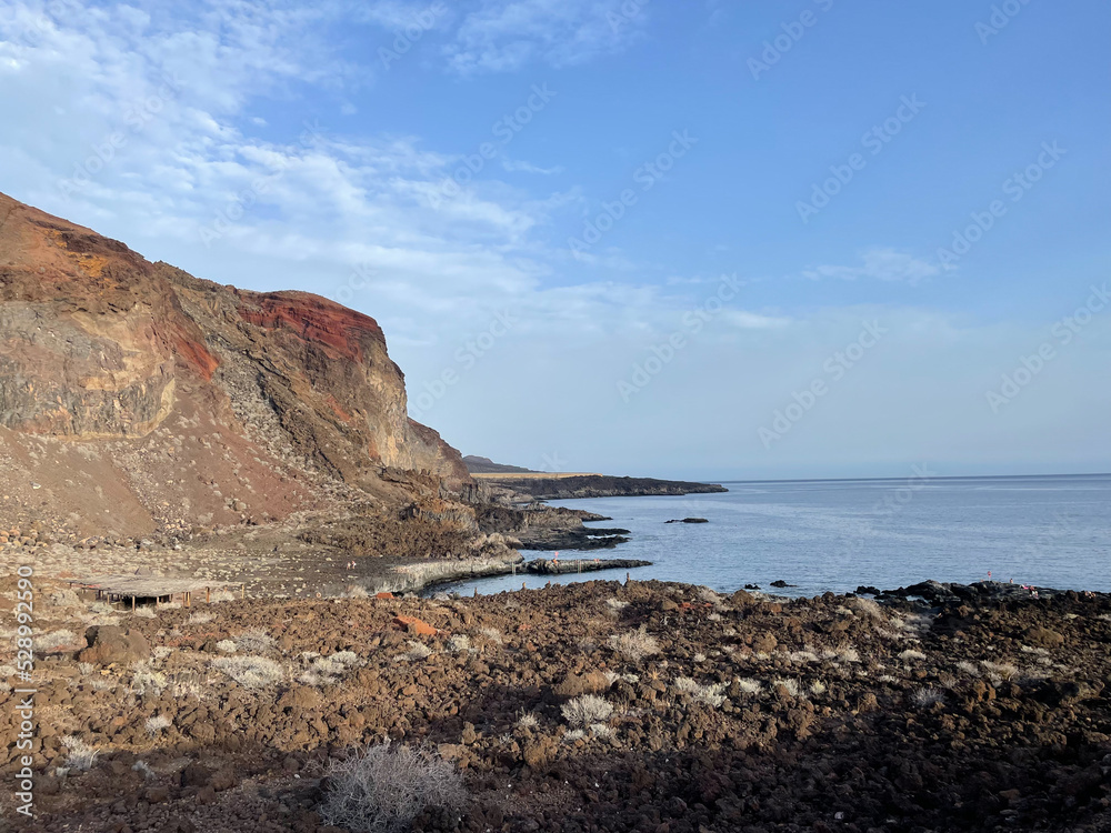 volcanic landscape in line with the sea on the island of el Hierro