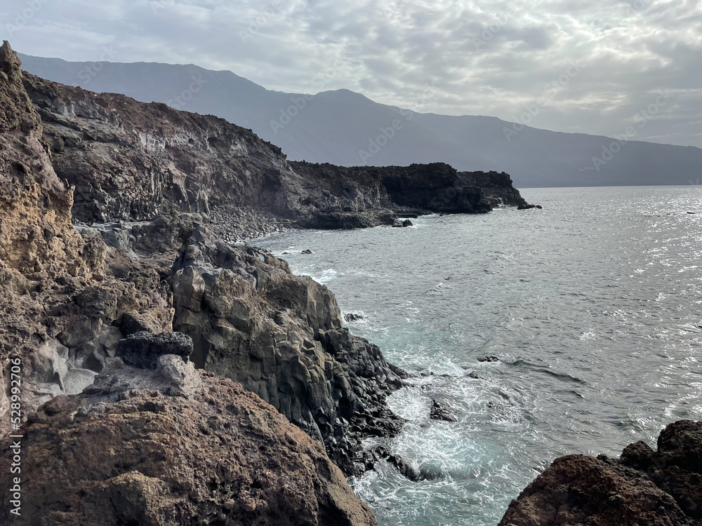 volcanic landscape in line with the sea on the island of el Hierro