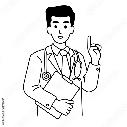 Doctor or medical health care scpecialist talking in white coats isolated on blank background. Healthcare service concept outline vector illustration.