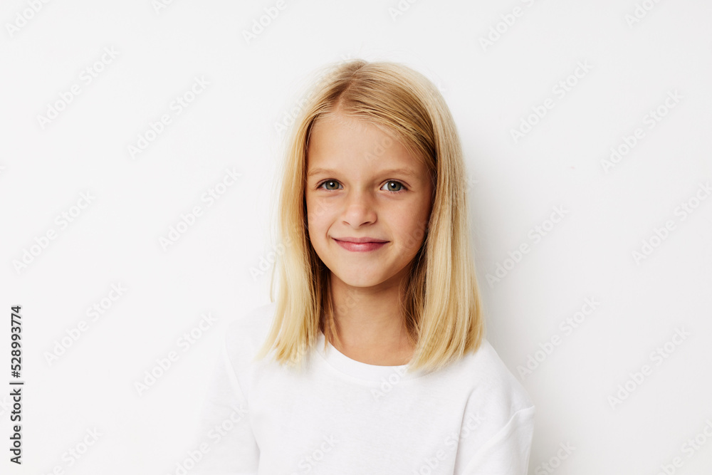 happy child in a white t-shirt grimace kids lifestyle concept