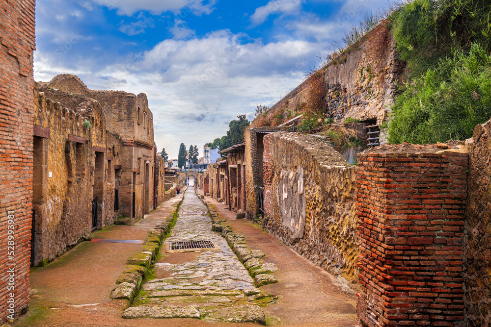 Ercolano, Italy at Herculaneum, an ancient Roman town buried in the eruption of Mount Vesuvius in AD 79.