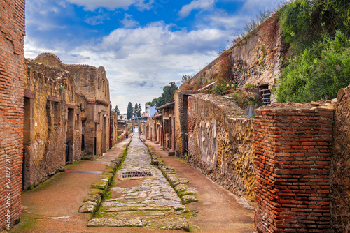 Ercolano, Italy at Herculaneum, an ancient Roman town buried in the eruption of Mount Vesuvius in AD 79. photo