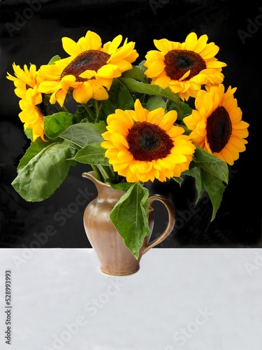 pretty sunflower in ceramic pot close up
