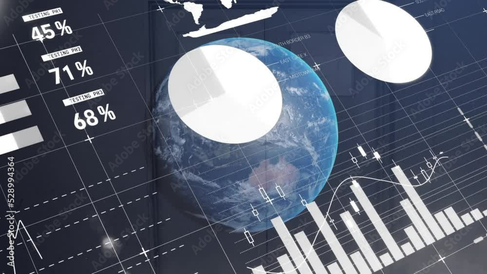 Animation of data processing and globe over globe