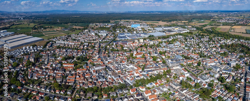 Aerial view of the city Groß-Gerau in Germany on a sunny day in summer.