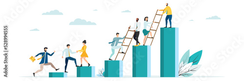 Leinwand Poster business mentor helps improve, holding stairs steps, mentorship, upskills, climb help, self development strategy flat