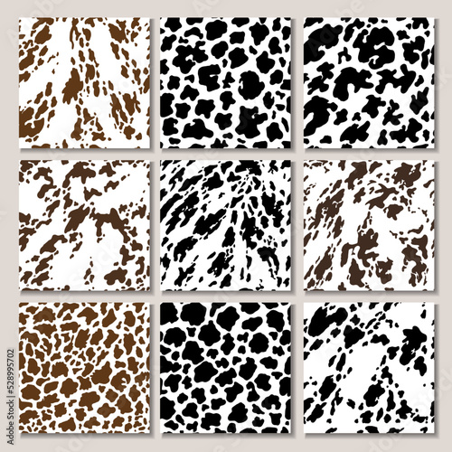 Animal background. Cow Hide, Holstein cattle texture. Mammals Fur. Print skin. Predator Camouflage. Printable Vector illustration.