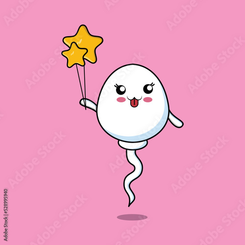 Cute cartoon sperm floating with star balloon cartoon vector illustration  