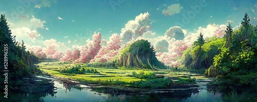 Fototapeta Natural landscape in anime style illustration