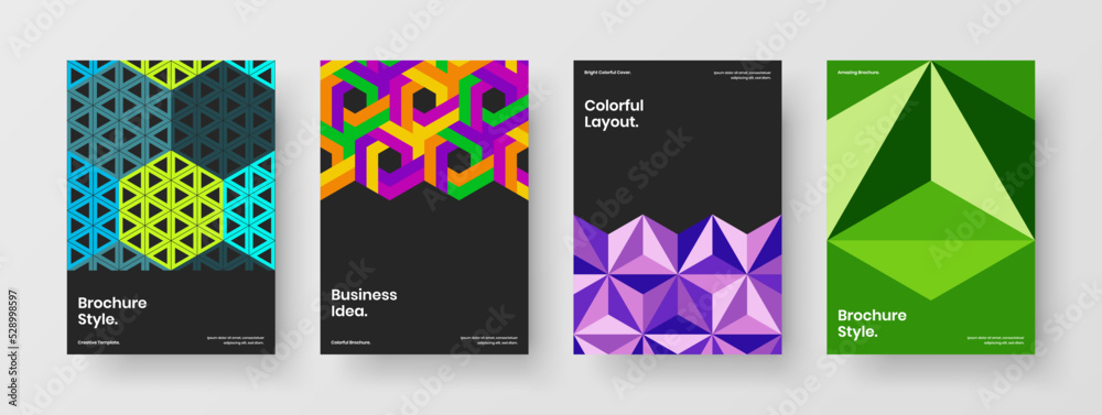 Clean corporate cover A4 vector design template composition. Creative mosaic hexagons flyer layout collection.