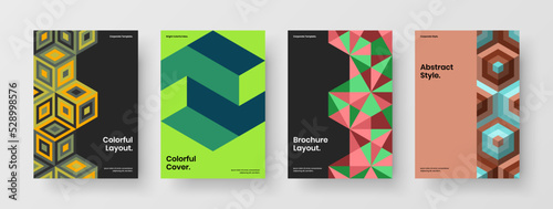 Clean mosaic pattern annual report concept composition. Vivid company brochure A4 vector design layout bundle.