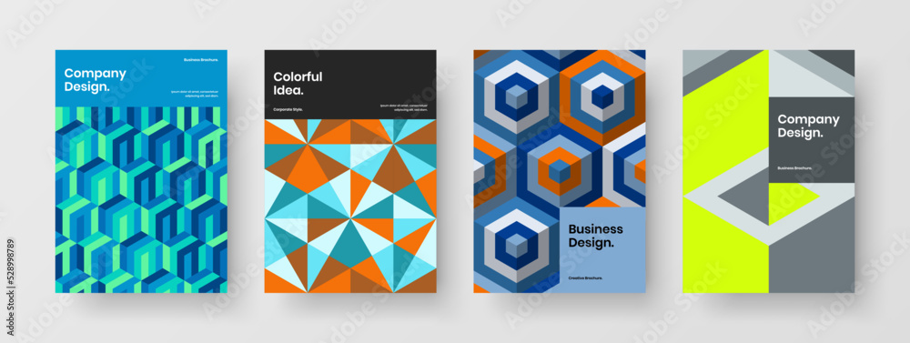 Premium pamphlet A4 design vector layout set. Clean geometric tiles annual report template bundle.
