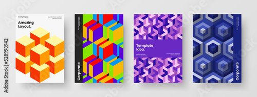Premium handbill A4 vector design illustration composition. Fresh mosaic hexagons booklet layout collection. © pro