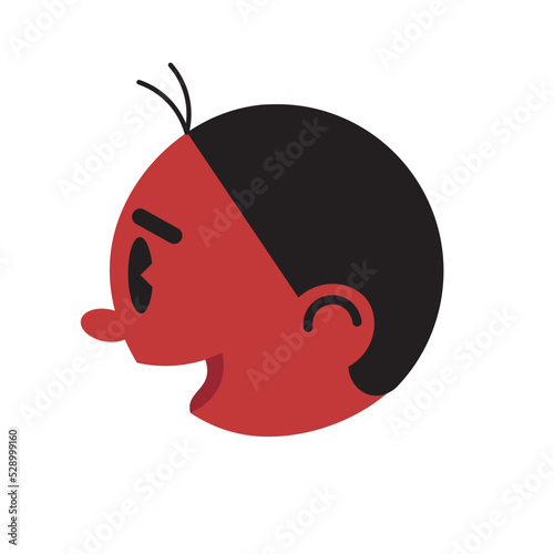 Vintage cartoon style flat character's head profile, minimalist vector icon, comic logo