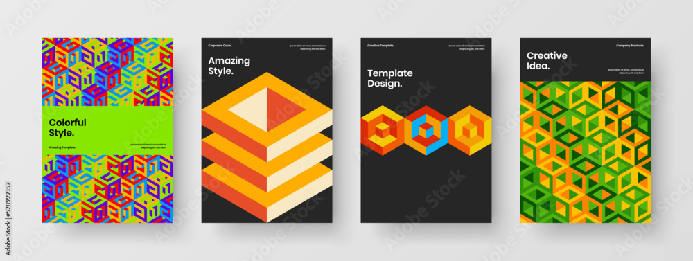 Modern corporate cover A4 design vector layout collection. Simple mosaic tiles banner illustration bundle.