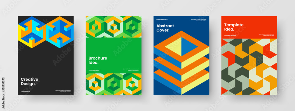 Premium annual report vector design concept set. Fresh mosaic pattern corporate brochure layout composition.