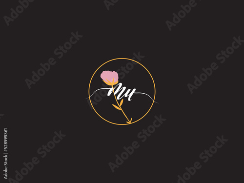 Luxury MU Logo Icon, Signature Mu um Letter Logo Icon Vector For Floral Or Boutique Business