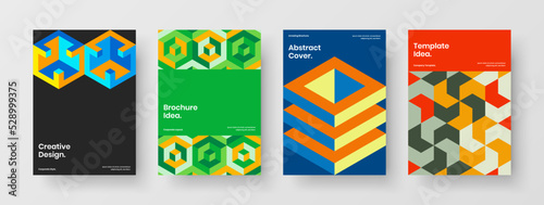 Premium annual report vector design concept set. Fresh mosaic pattern corporate brochure layout composition.