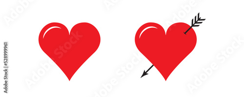 Red heart and love heart with arrow, love concept vector illustration. Romantic hearts design isolated on white. Love concept hearts. 