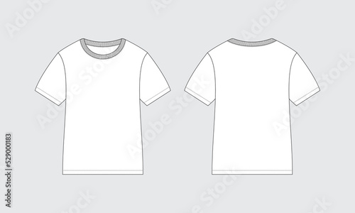 Blank kids short sleeves t-shirt crewneck mockup front and back view, vector fashion illustration template
