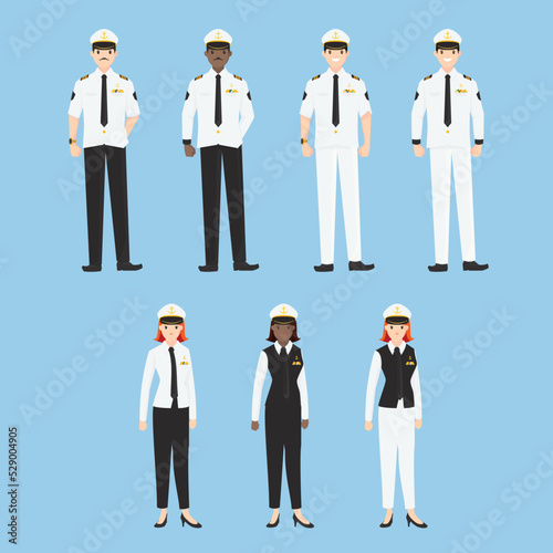 Fototapeta A set of cartoon characters of sailors and a captain