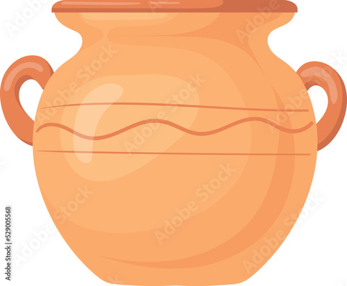 Ceramic jug. Brown clay pot. Cartoon kitchenware